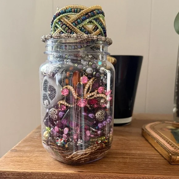 Mystery Jewelry jar - Royal purples and browns w/vintage rhinestones+16oz - Picture 1 of 8